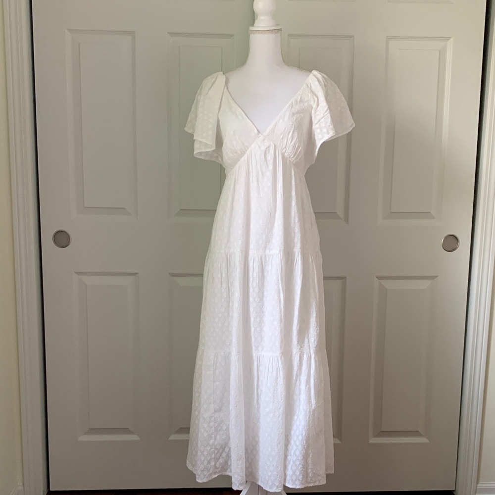 Madewell White Flutter Sleeve Maxi Dress